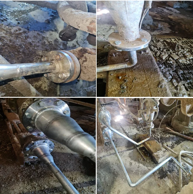 Conexión de bomba a clarificador en acero inoxidable.
